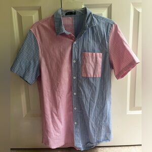 Men’s short sleeve button up pink and blue from SHEIN